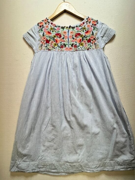 Maeve Womens Chrissy Embroidered Tunic Dress 2P Blue  Floral Yoke Striped Boho - Picture 9 of 12